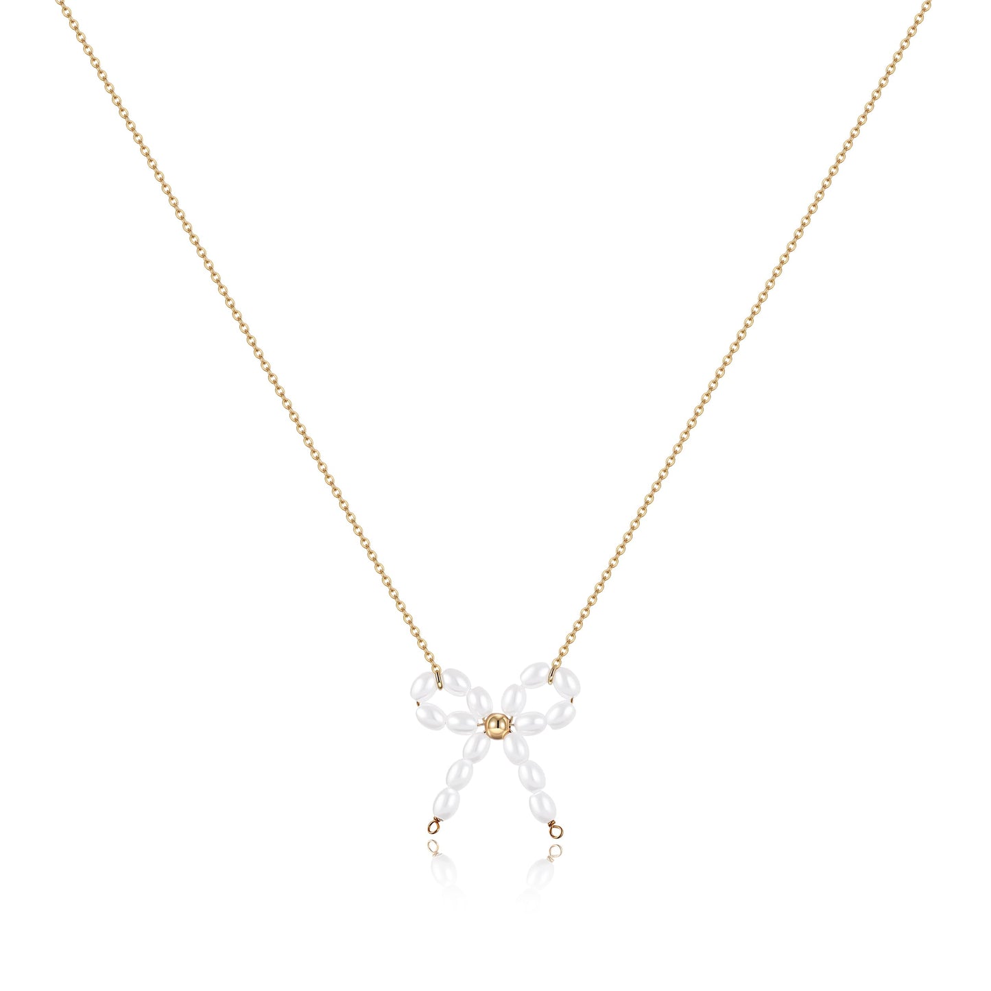 Caenyo Dainty Pearl Bow Pendant Necklace for Everyday Wear, 14K Gold Plated, Lightweight & Tarnish Resistant, Elegant Jewelry for Women