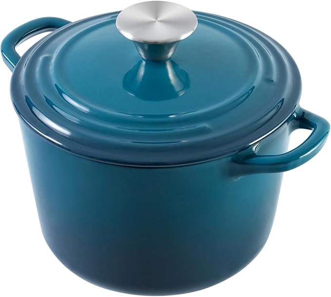 Flavehc Dutch Oven Pot with Lid 2.8 qt Cast Iron Dutch Oven for Bread Baking DarkCyan Enameled Cast Iron Rice Pot with Handels