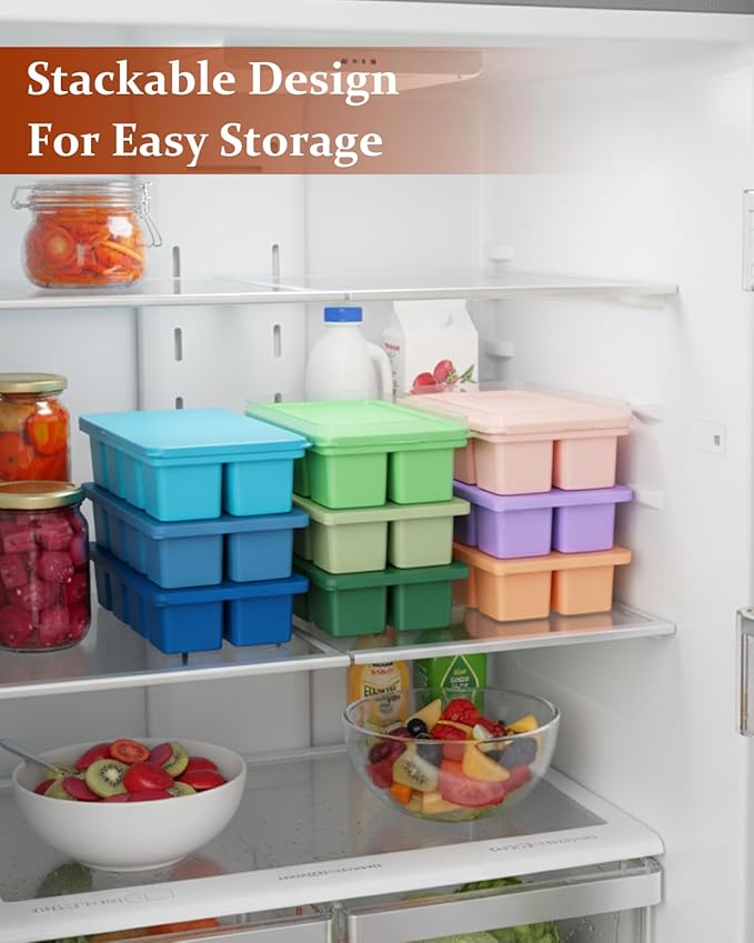 Large Silicone Ice Cube Trays with Lids, ZDPMK 4 Pack Large Whiskey Ice Cube Molds, Easy‑Release 2 Inch Square Big Ice Cube Molds for Freezer, Cocktails, Iced Coffee, Baby Food, Dishwasher‑Safe