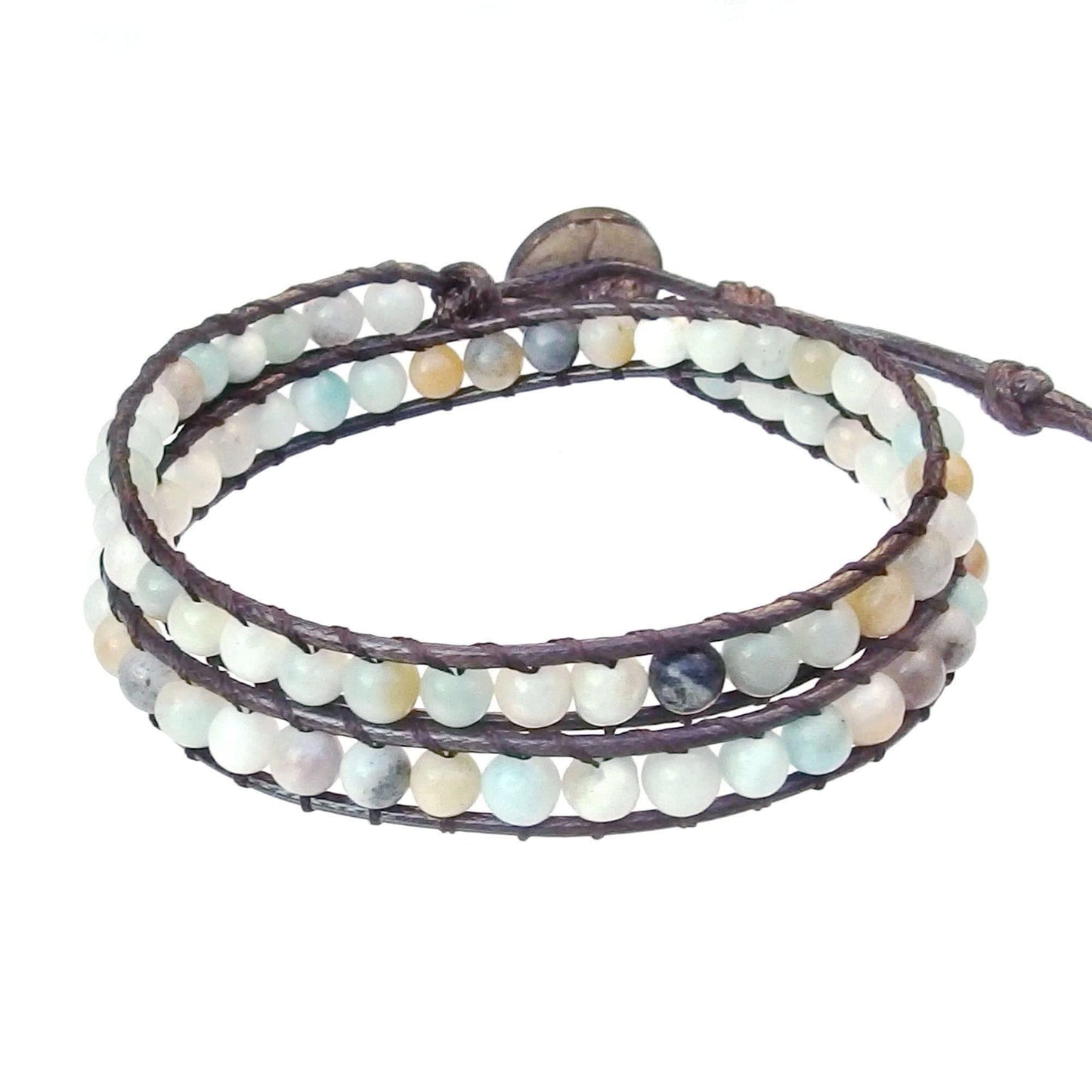 Ayriwoyi Blue Amazonite Bracelet Wrap Bracelets for Women Natural Beaded Stone Leather Wrap Bracelets for Women Bohemian Bracelet