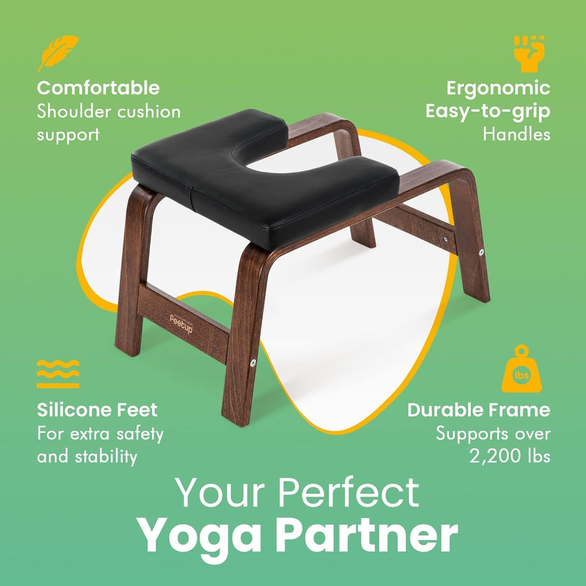 FeetUp - The Original Yoga Headstand Bench, Vegan Handstand Trainer Bench and Stand, Strength Training Inversion Equipment for Relaxation and Strength, Includes App & Starter Kit, #1 Worldwide