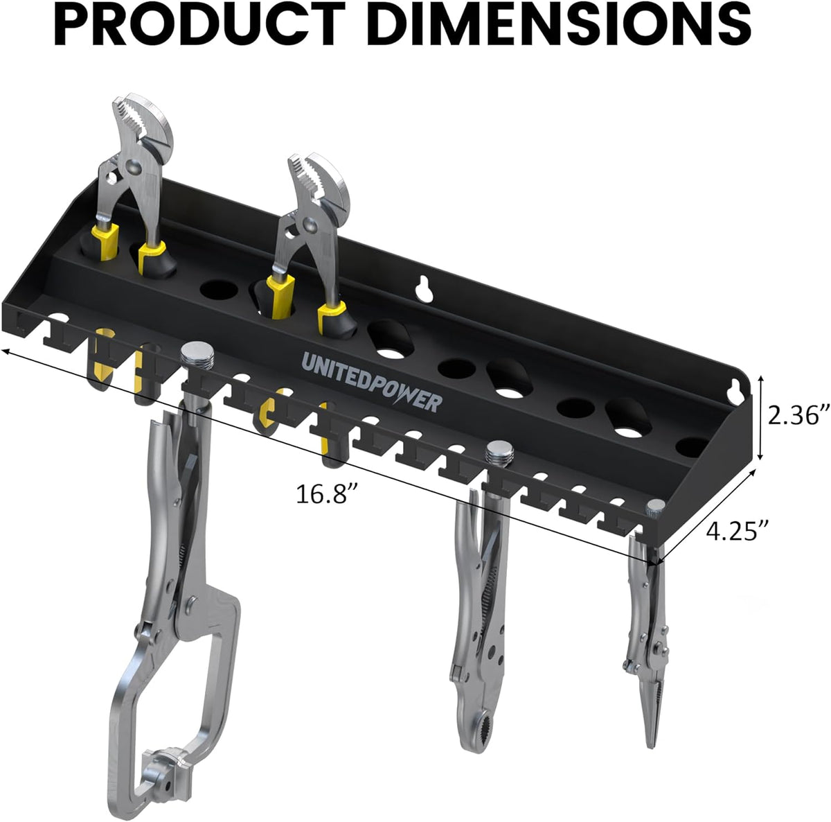 UNITEDPOWER Vise Grip Holder, Wall Mount Pliers Storage Rack Organizer for Workshop, Shed, Garage, Stores up to 15 Vises or 11 Pliers