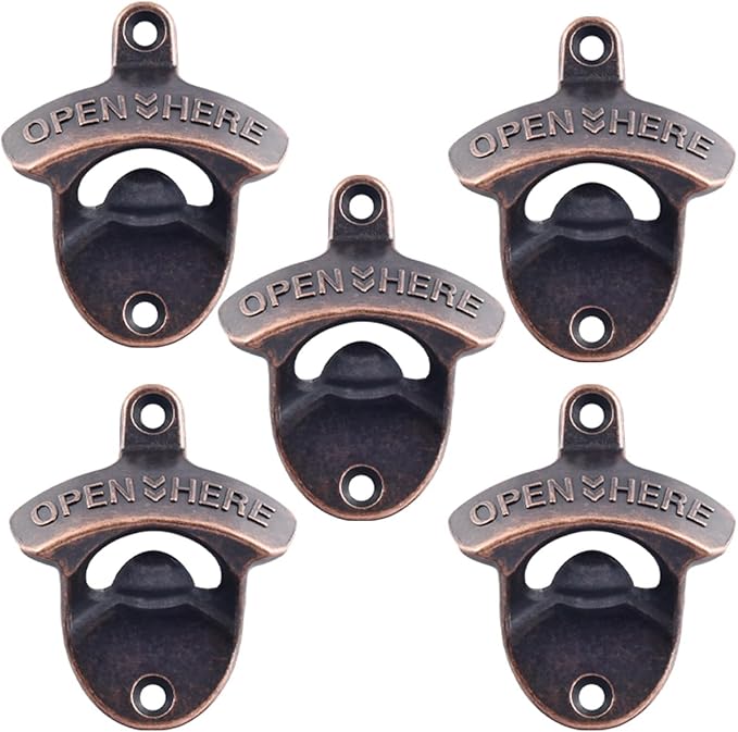 Old Style Wall Mounted Bottle Opener, Antique Copper Outdoor Beer Top Opener Wall Mounted Bottle Cap Opener for Beer Lovers Gifts (Pack of 5)
