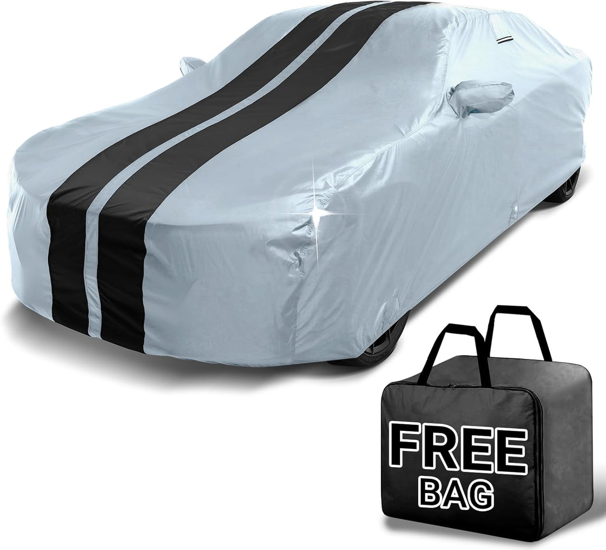 iCarCover Custom Car Cover for Buick Riviera (1986-1988) Waterproof All-Weather Rain Snow UV Sun Protector Full Exterior Indoor Outdoor Car Cover (Stripe - Gray/Black)