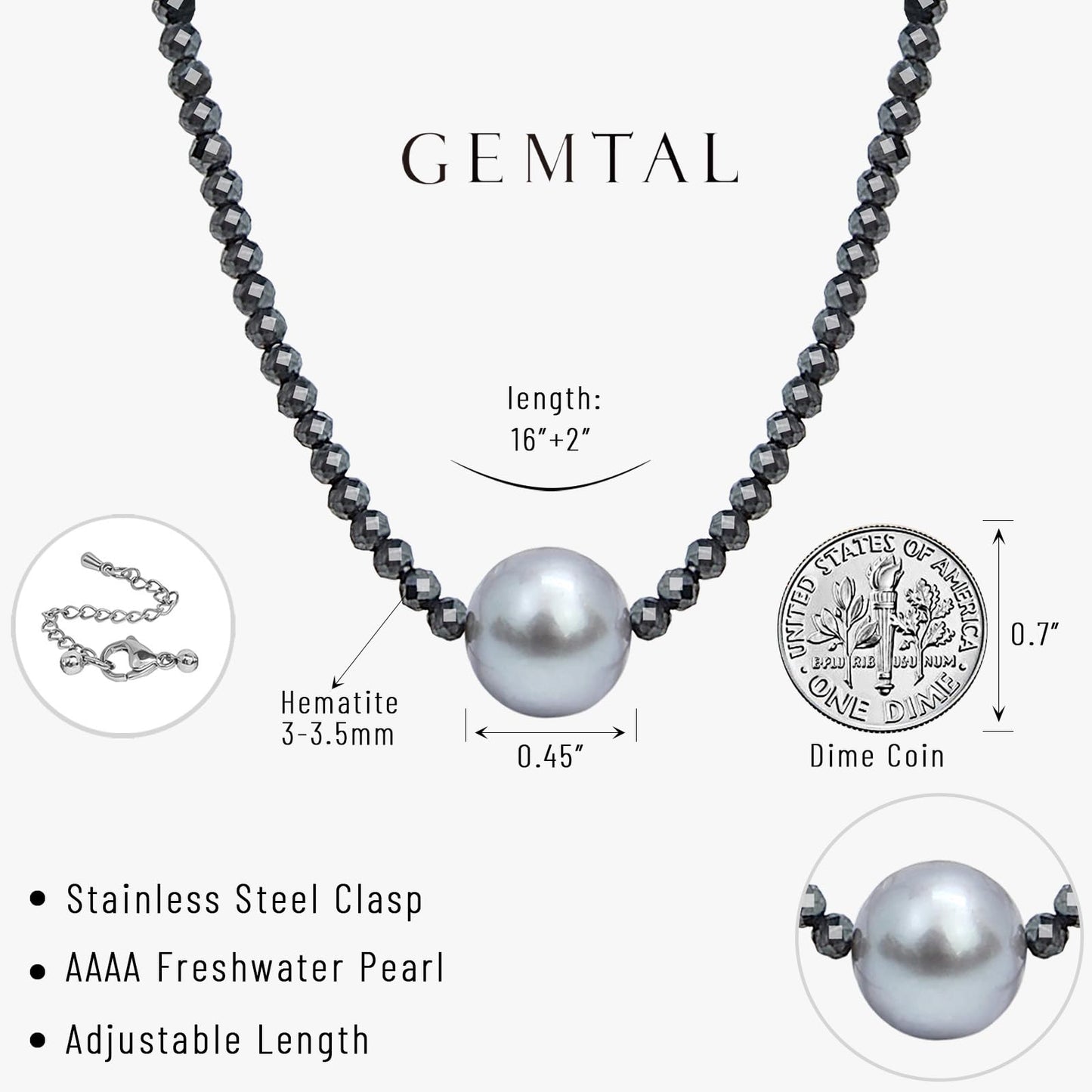GEMTAL Dainty Single Pearl Pendant Necklaces for Women Trendy,Womens Black Stone Beaded Choker Necklace,Delicate Round Freshwater Pearl Necklace Jewelry Gift for Women Girls