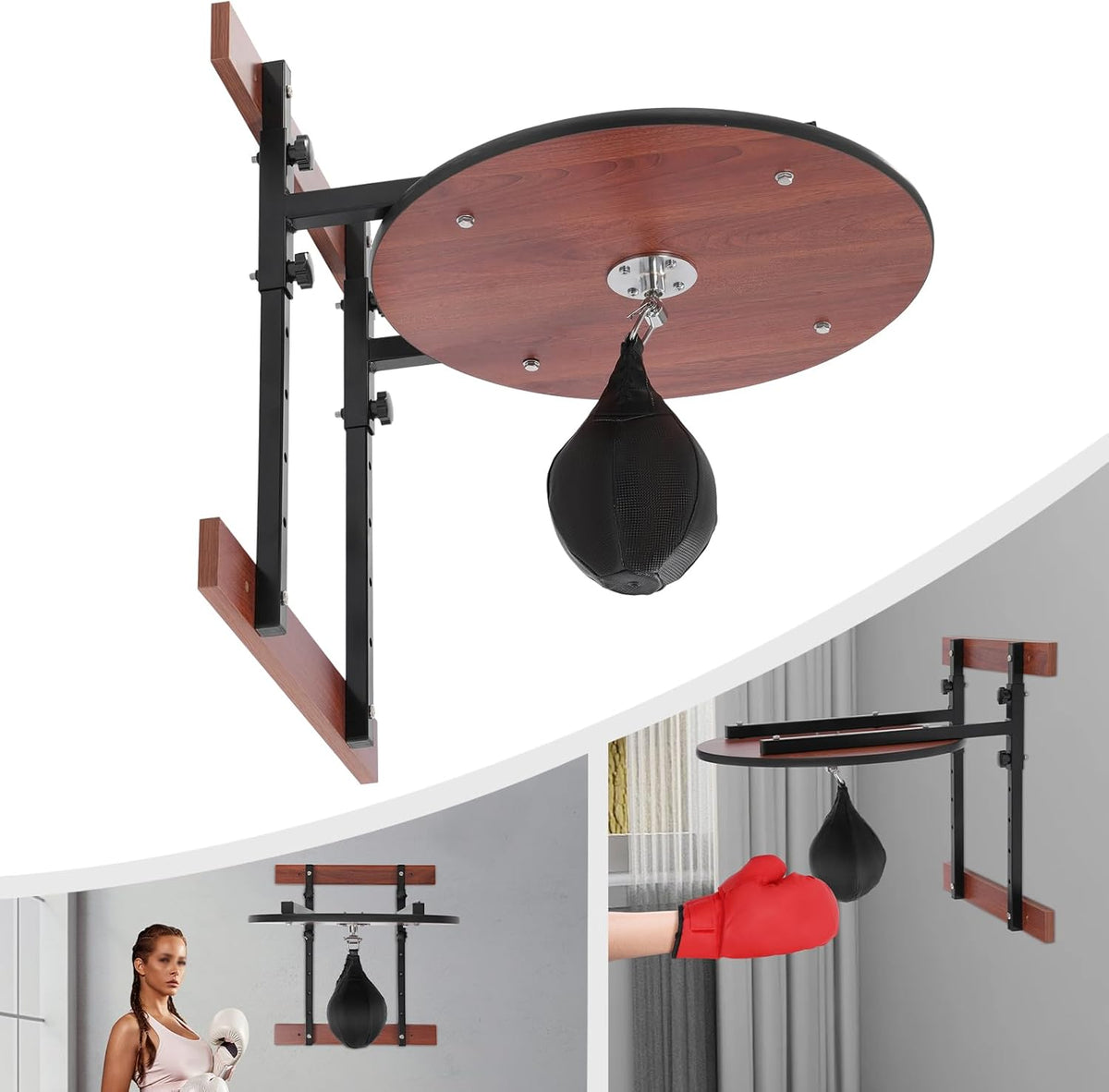 Speed Bag Platform Set, Adjustable Height Punching Bag Wall Mounted Fitness Training Punching Bag w/360° Ball Bearings for Reflex Coordination (Height-Adjustable Version)