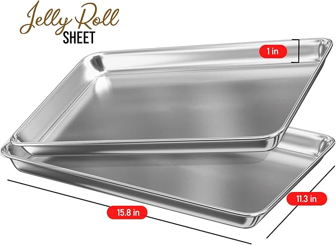 Eatex Aluminum Baking Sheet Set, 2 Pack Cookie Sheet Set, 10" x 15" Jelly Roll Baking Pan Set, Cookie Sheets for Baking Nonstick, Quality Baking Pans Set, Steel Baking Sheets for Oven, Jelly Roll Pan