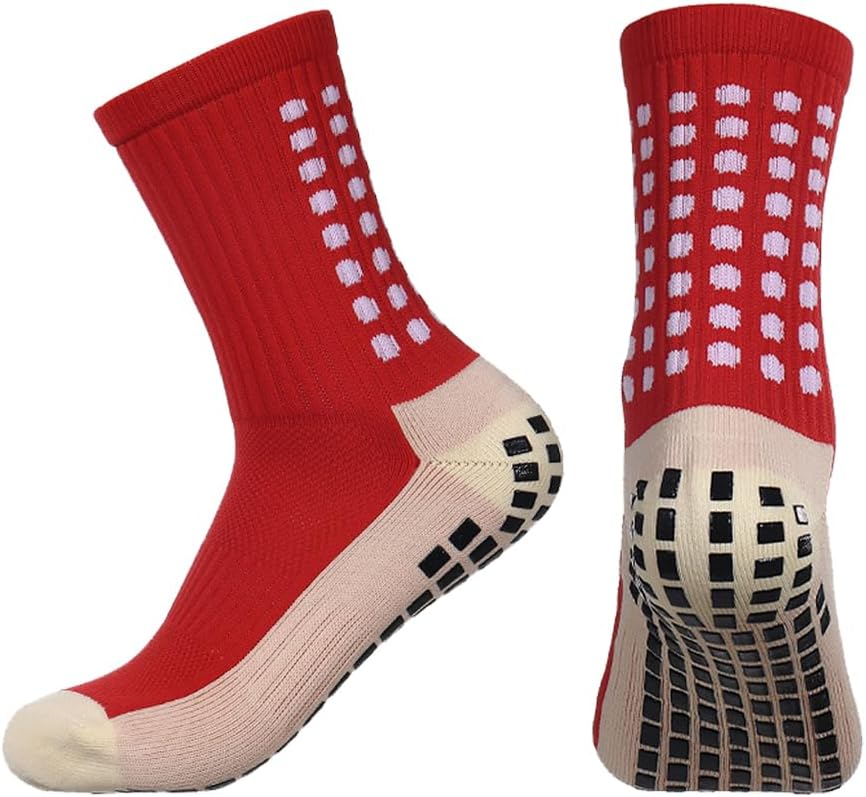 2 Set Anti-Slip Grip Soccer Socks with Shin Guard Sleeves, Sports Athletic Socks for Men Women