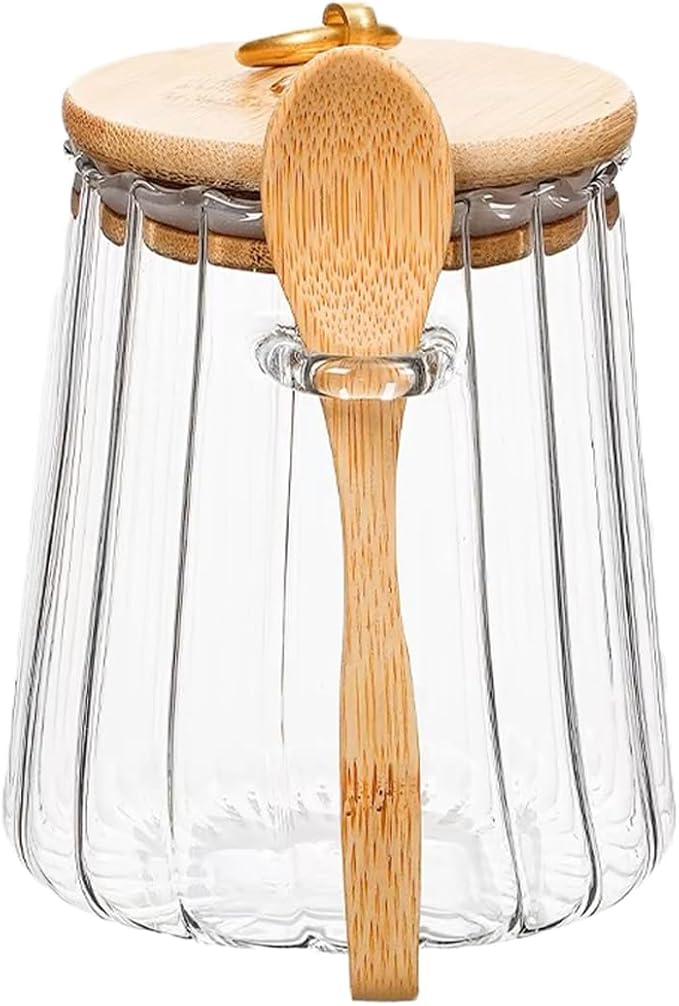 CNWSGEM Sugar Bowls Sugar Container 25.36 FL OZ Glass Coffee Canister Airtight Food Storage Jar with Lid and Spoon Candy Jar Coffee Bar Accessories Storage Beans Powder (Conical)