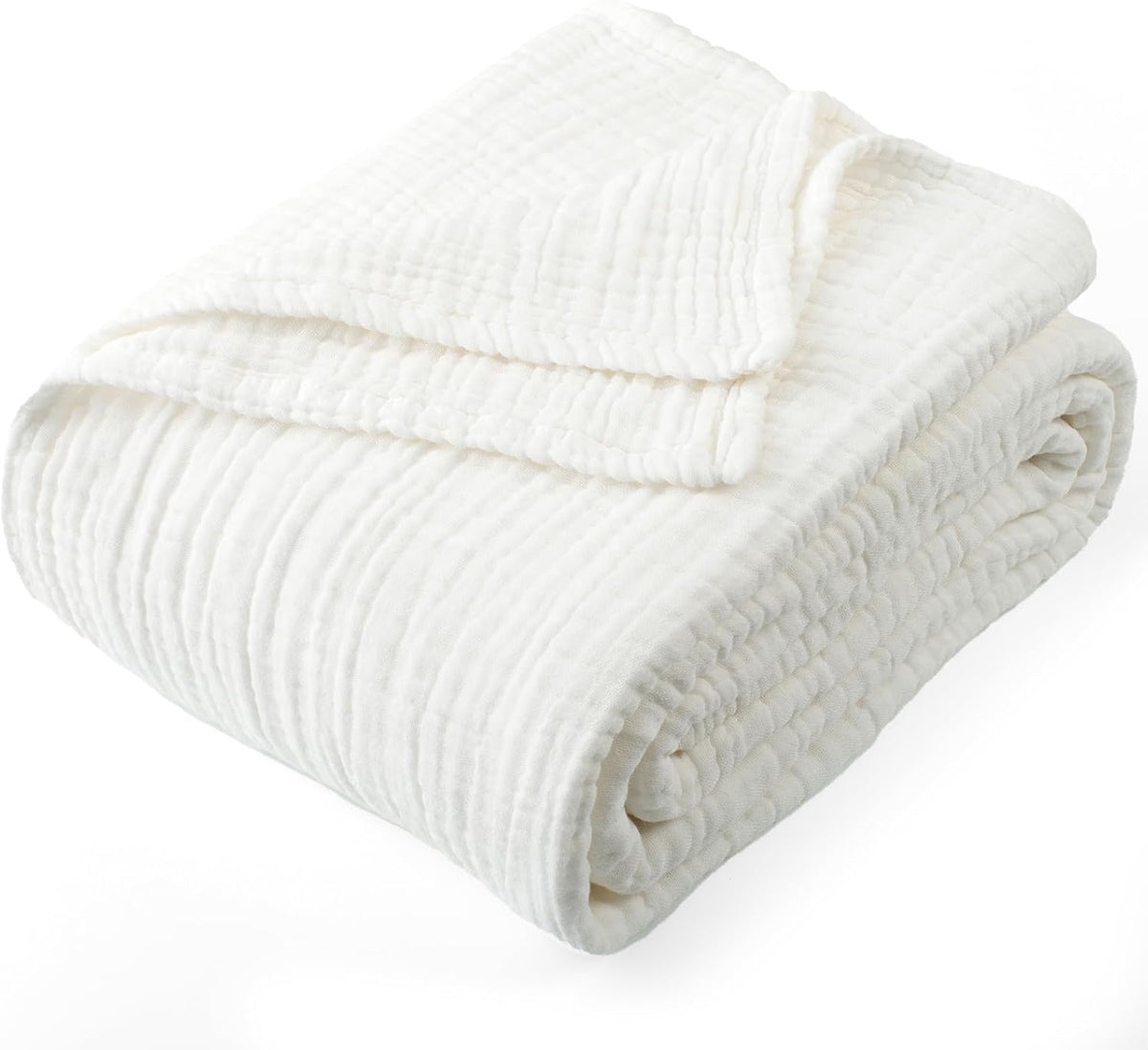 Carriediosa 100% Cotton Muslin Throw Blanket 70" X 80" Twin Size，4-Layers Summer Gauze Throws for Bed Couch，Soft Lightweight Breathable Linen Blankets Bedspread for Adults All Season，White
