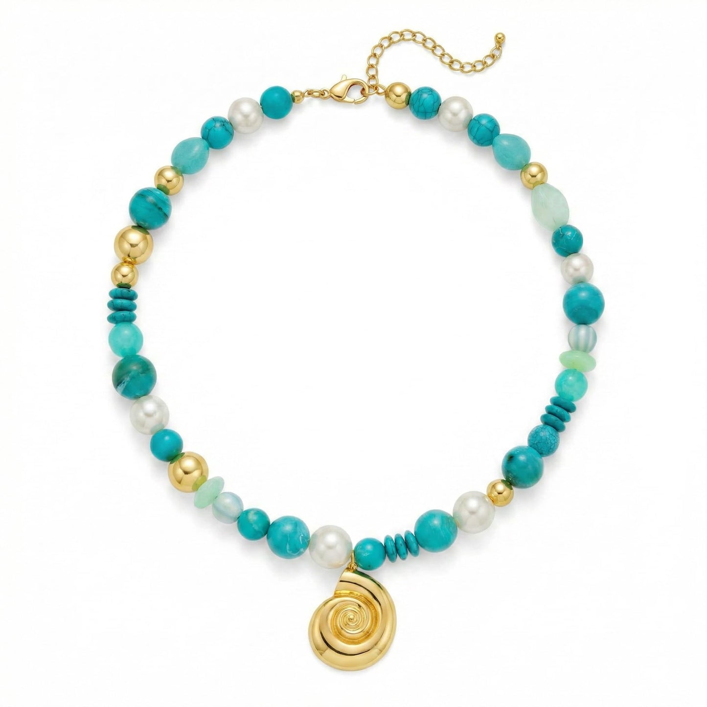 CLASSYZINT Beaded Necklace with Gold Shell Pendant Statement Necklace for Women Boho Summer Party Everyday Wear