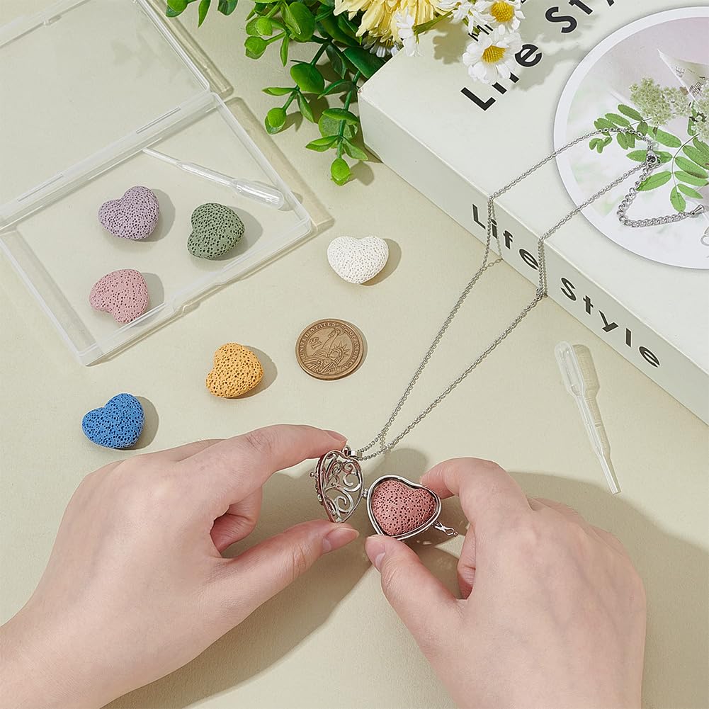 PH PandaHall Aromatherapy Essential Oil Diffuser Necklaces Love Heart Hollow Locket Pendant Necklace Tree of Life Pattern Locket Pendant Scent Necklace with 7 Lava Rocks Stones for Men Women Gifts