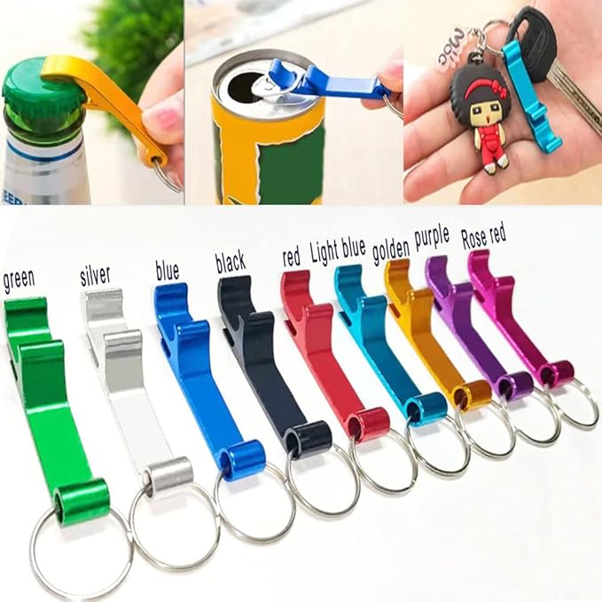 100Pcs Colored Aluminum Bottle Opener Keychain, Soda Beverage Beer Bottle Opener Keychain, for Kitchen/Wedding/Bar/Party