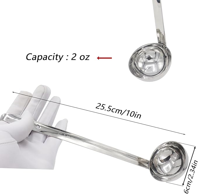 3 Pcs 2 oz Stainless Steel Soup Ladle Set, Long Handle Serving Spoons with Hooked Handles, Kitchen Cooking Utensils for Sauce Gravy Stew