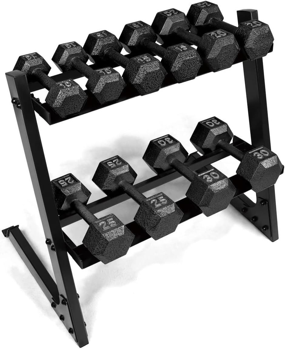 WF Athletic Supply 200Lb Dumbbell Set, 10-30Lb Dumbbell Set with Two-Tier Storage Rack for Muscle Toning, Strength Building & Weight Loss - Multiple Choices Available
