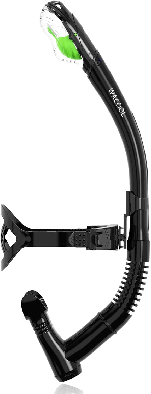 WACOOL Training Headstrap Support Dry Top Snorkel Tube Comfortable Mouthpiece One-Way Purge Valve for Pool Open Water Scuba Lap Swimming Swimmer Diving Snorkeling