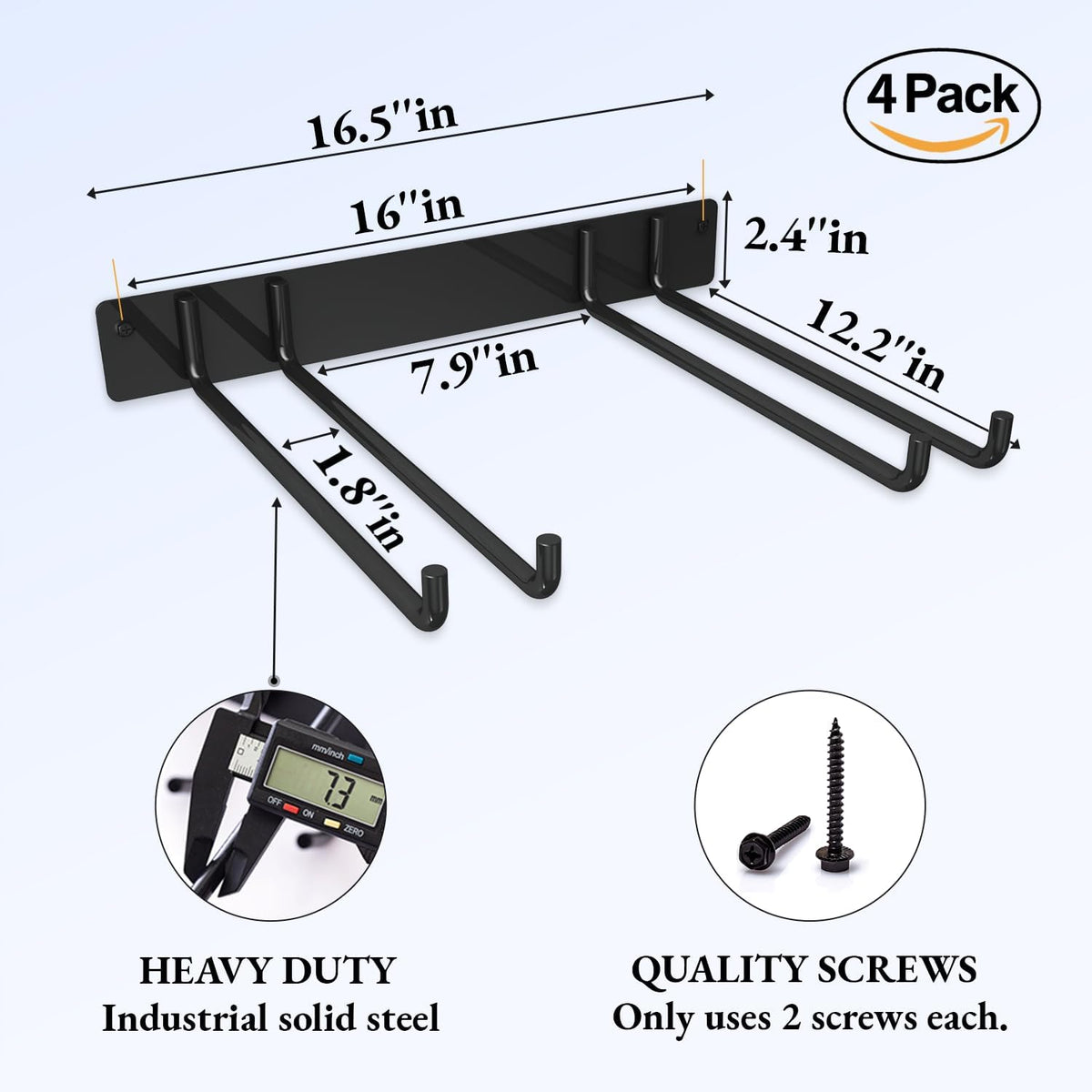 Folding Chair Storage Rack Wall Mount, Garden Tool Hanger for Garage Organization, Patio, Beach & Camping Chairs Organizer Hooks, Holds 480 lbs - 4 Pack