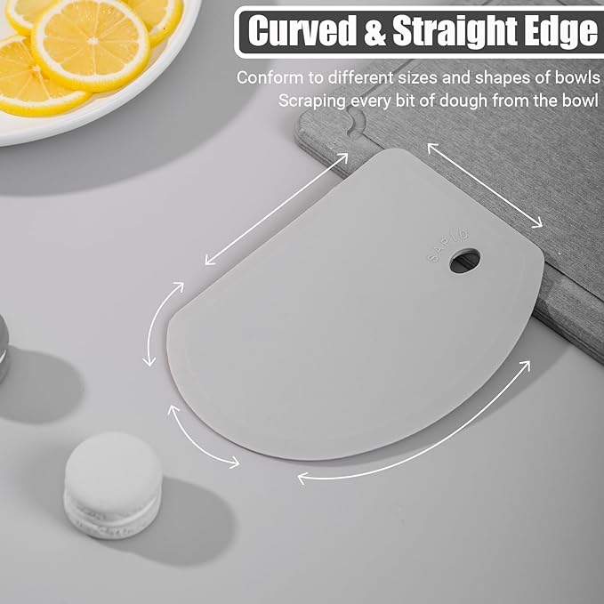 Sapid Flexible Curved Edge Silicone Bowl Scraper(5.98"x4.3"), Food Grade Dough Scraper for Baking Sourdough Bread, Cake, Multipurpose Kitchen Dish Scrapers, Easy to Clean (1, Gray)