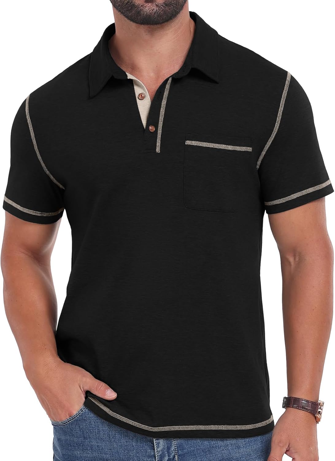 Sailwind Men's Short Sleeve Polo Shirts Casual Summer Classic Collared Golf Shirt with Pocket