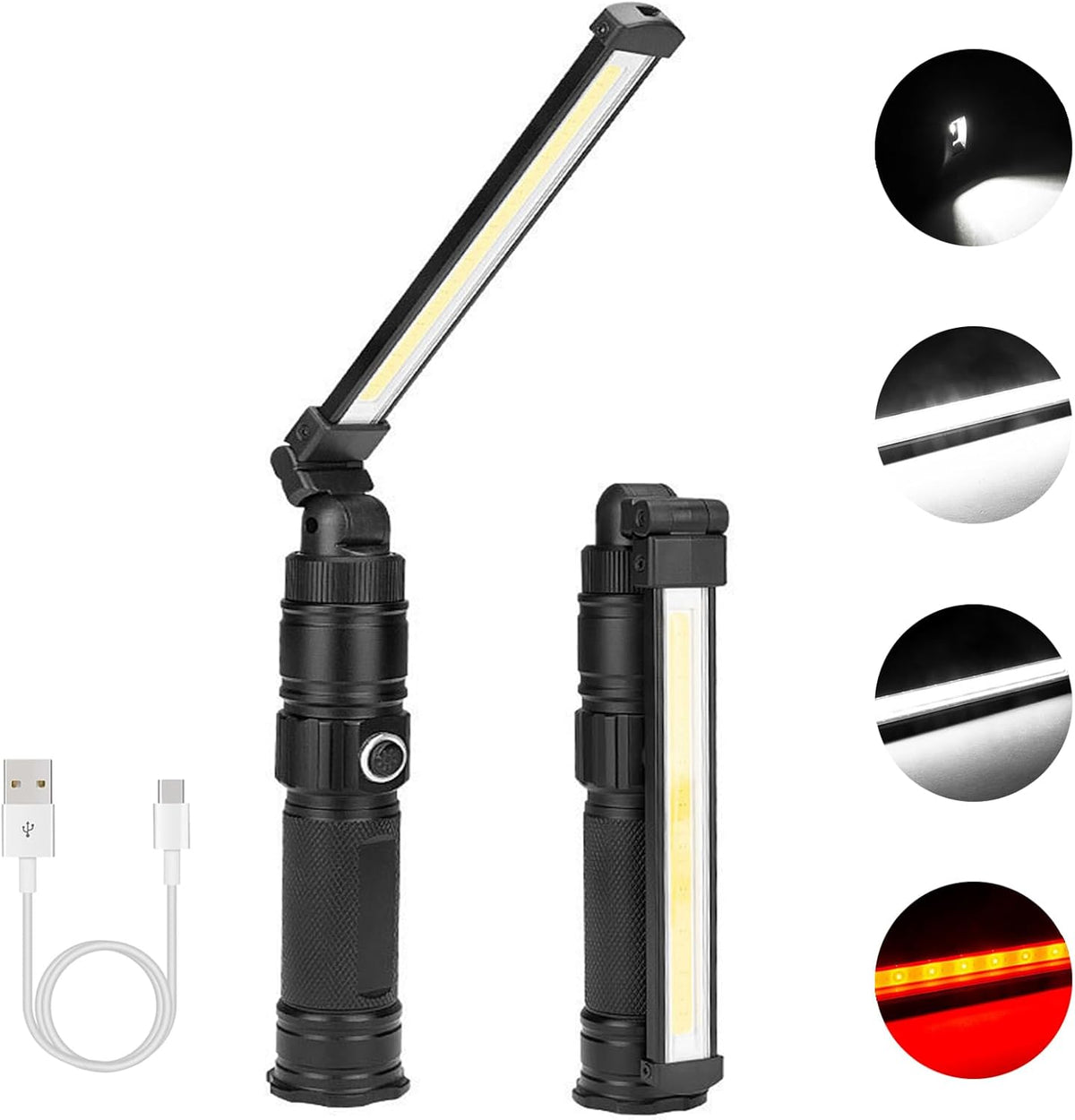 Rechargeable Work Light, 360° Rotate Design, Magnetic LED Work Light Foldable Flashlight,5 Lighting Modes ,Mechanic Light, Portable Outdoor Lamp for Car Repair,Camping, Emergency