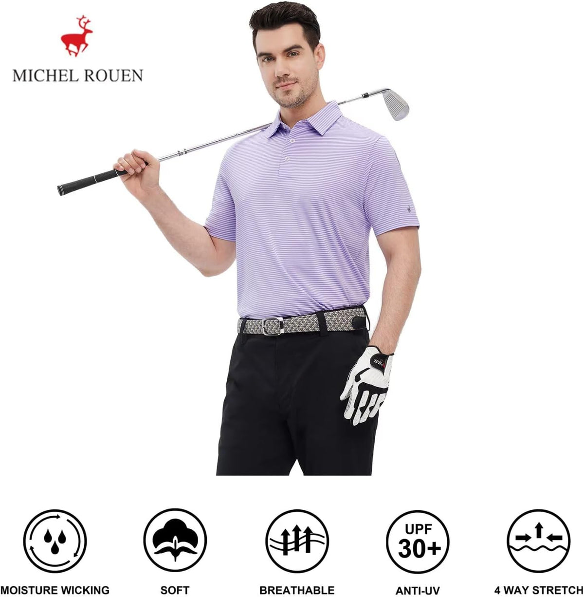 Mens Golf Shirt Moisture Wicking Dry Fit Performance Sport Short Sleeve Striped Golf Polo Shirts for Men