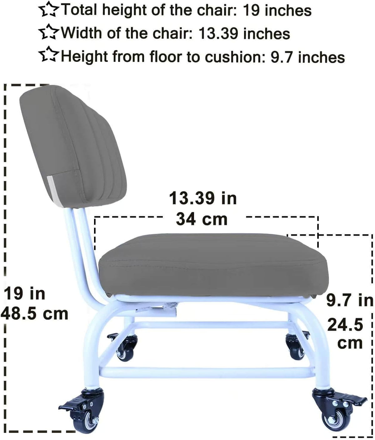 Rolling Stool and 4 Wheels with Brakes Rolling Chair for Home Office Garage Shop Roller Seat Water-Proof High Density Cushion and Steel Dark Gray