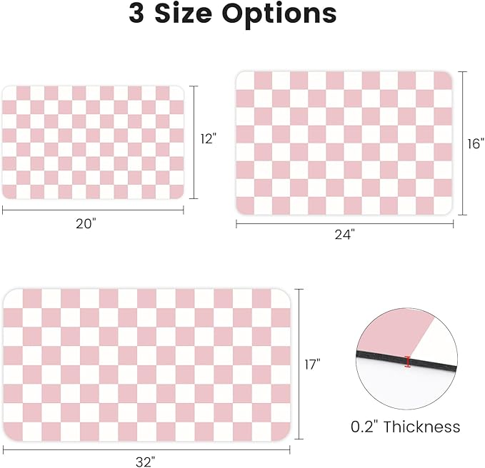 16" x 24" Checkered Dish Drying Mat for Kitchen Counter, Absorbent Coffee Bar Mat for Espresso Machine Coffee Countertops Accessories, Pink