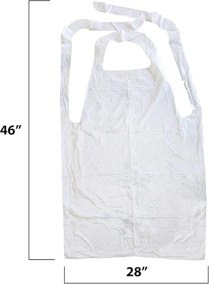 MT Products 2 Mil White Disposable Poly Aprons 46"x28" - Waterproof Plastic Bibs for Cooking, Dishwashing & Art (Bulk)
