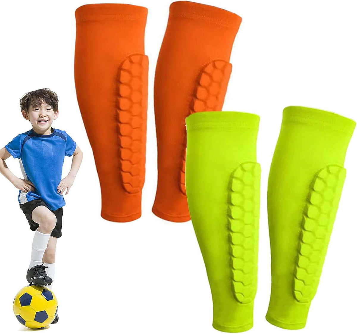Shin Defender Shin Guards Kids 2 Pair, Shindefender Shin Guards Soccer, with Honeycomb Pads, for Soccer Kids Youth Adult