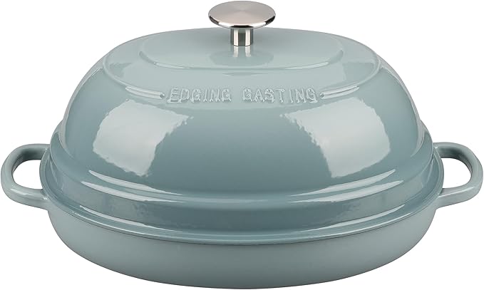 EDGING CASTING Enameled Oval Cast Iron Dutch Oven Pot with Lid, Bread Dutch Oven for Sourdough Bread Baking, Dutch Oven Bread, Bread Oven, 6QT, Seasalt