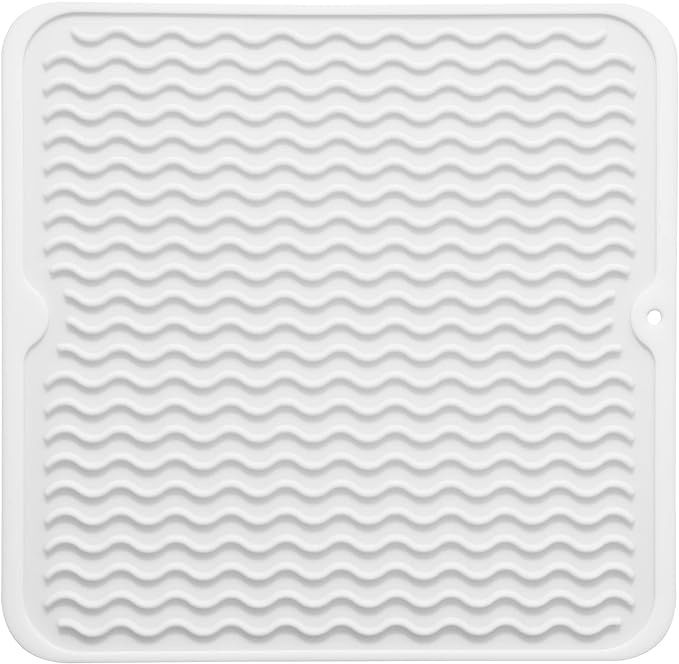 MicoYang Silicone Dish Drying Mat for Multiple Usage,Easy clean,Eco-friendly,Heat-resistant Silicone Mat for Kitchen Counter or Sink,Refrigerator or Drawer liner White M 12 inches x 12 inches