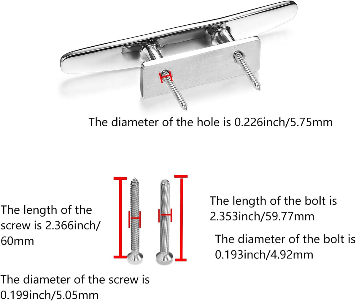 Boat Cleat 6 Inch Open Base 2 Pcs, Dock Cleat Heavy Duty 316 Stainless Steel，Curtain Tie, Hook, Include Installation Screws