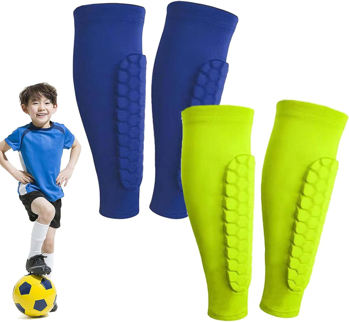 Shin Defender Shin Guards Kids 2 Pair, Shindefender Shin Guards Soccer, with Honeycomb Pads, for Soccer Kids Youth Adult