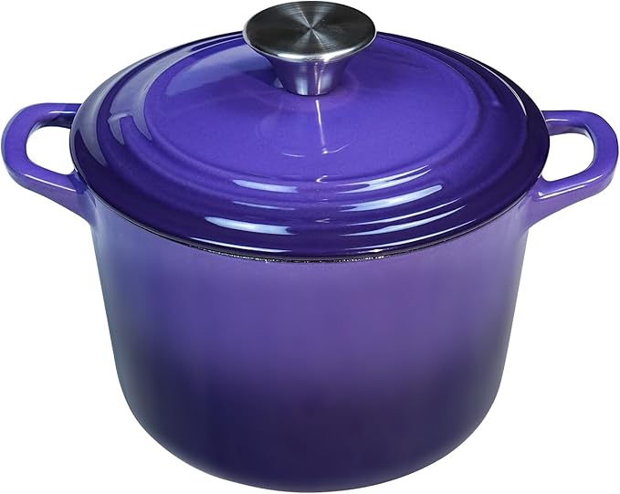 Flavehc Dutch Oven Pot with Lid 1.8 qt Cast Iron Dutch Oven for Bread Baking Purple Enameled Cast Iron Rice Pot with Handels