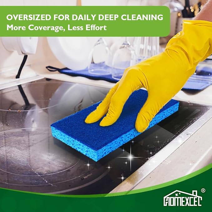 HOMEXCEL Extra Large Dish Sponge for Cleaning, Safe on Non-Stick Cookware, XL Non-Scratch Sponges Kitchen 6 Count, Dual Sided Scrub Sponges for Kitchen, Household, Bathroom and More