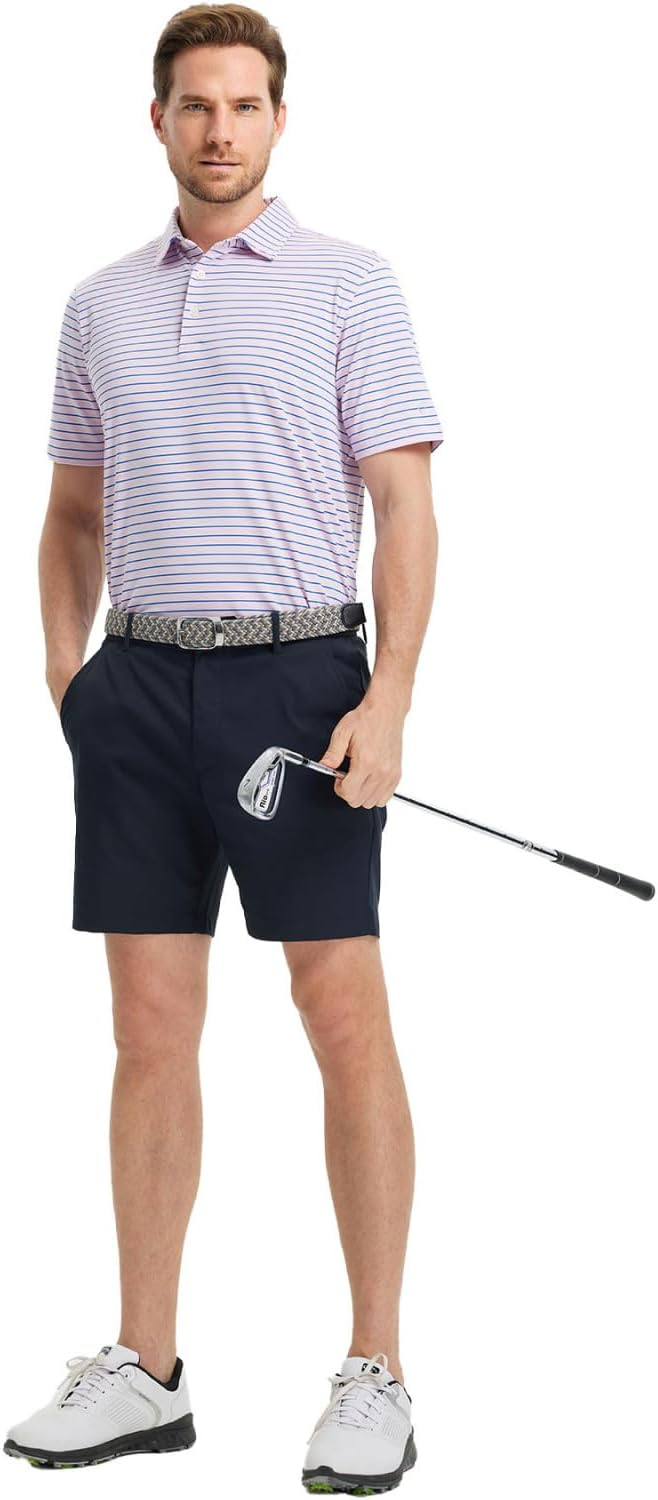 M MAELREG Golf Shirts for Men Moisture Wicking Striped Polo Performance Dry Fit Business Sports Mens Polo Shirts Short Sleeve