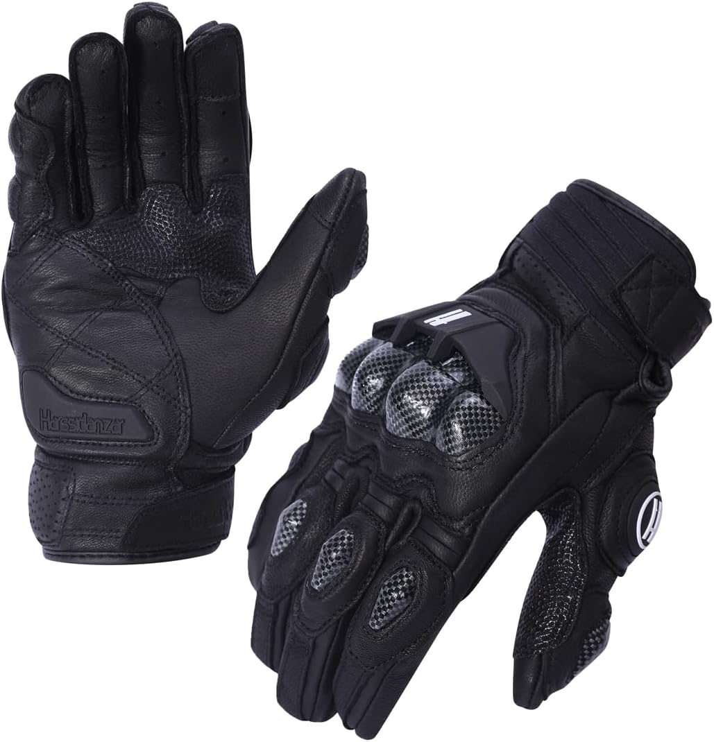Harssidanzar Breathable Leather Motorcycle Gloves Touchscreen for Men Women KM046