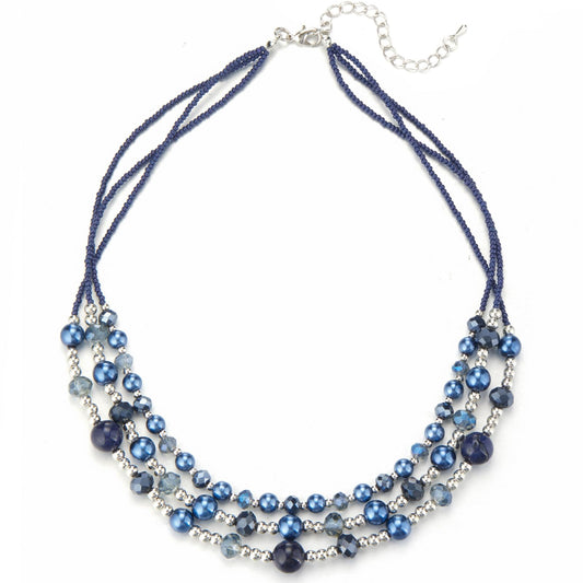 Noessla Beaded Statement Necklaces for Women Layered Chunky Bead Necklace Fashion Costume Jewelry Gifts for Mom(Blue)
