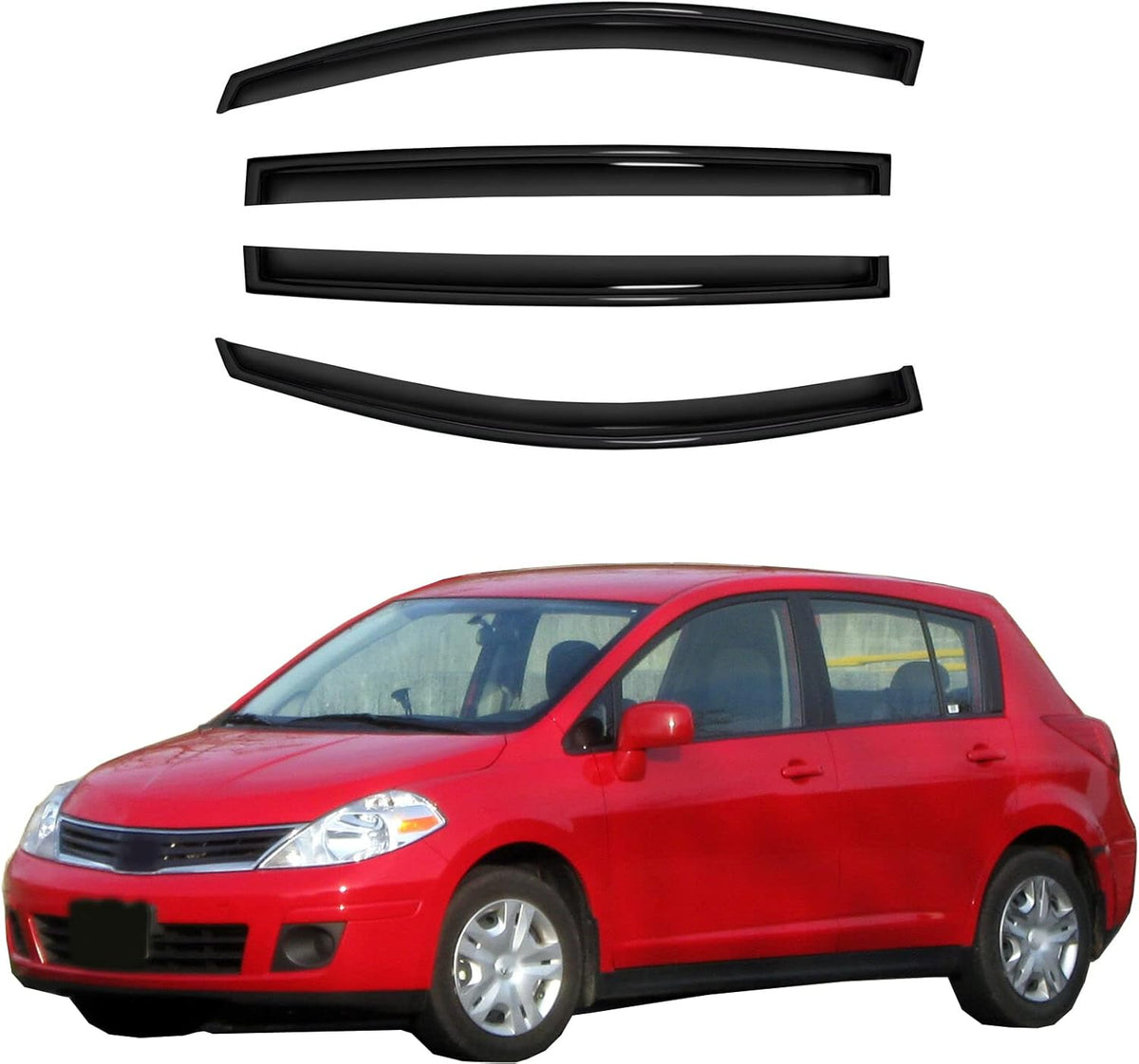 4pc Sun Rain Guards Window Visor Wind Deflector Compatible with Nissan Versa Hatchback 07-12/Sedan 07-11 Smoke 94009