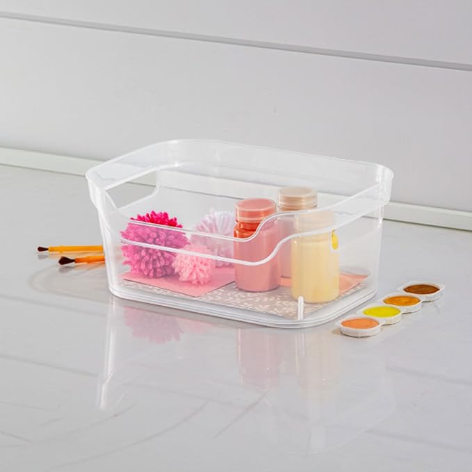 Sterilite 9.5 x 6.5 x 4 Inch Small Open Scoop Front Clear Storage Bin with Comfortable Carry Through Handles for Household Organization (16 Pack)