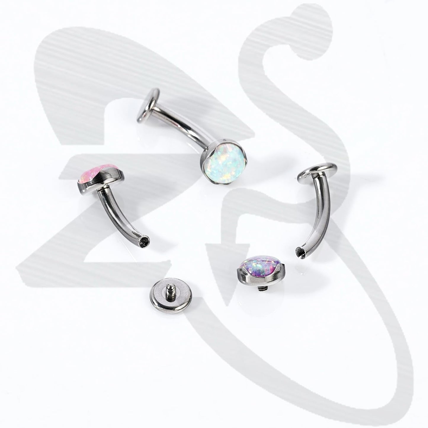 ZS ASTM F136 Titanium Belly Button Ring, 14G Opal Stones Navel Jewelry, 6/8/10/12/14MM Internally Threaded Long Bar Navel Barbell Stud Flat Back Belly Piercing (White Opal,L:12mm)