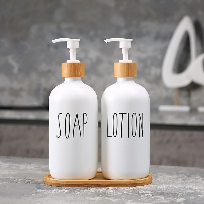 MOMEEMO White Soap Dispenser Bathroom Set, Soap and Lotion Dispenser Set Suitable for Bathroom Accessories Decor. (White)