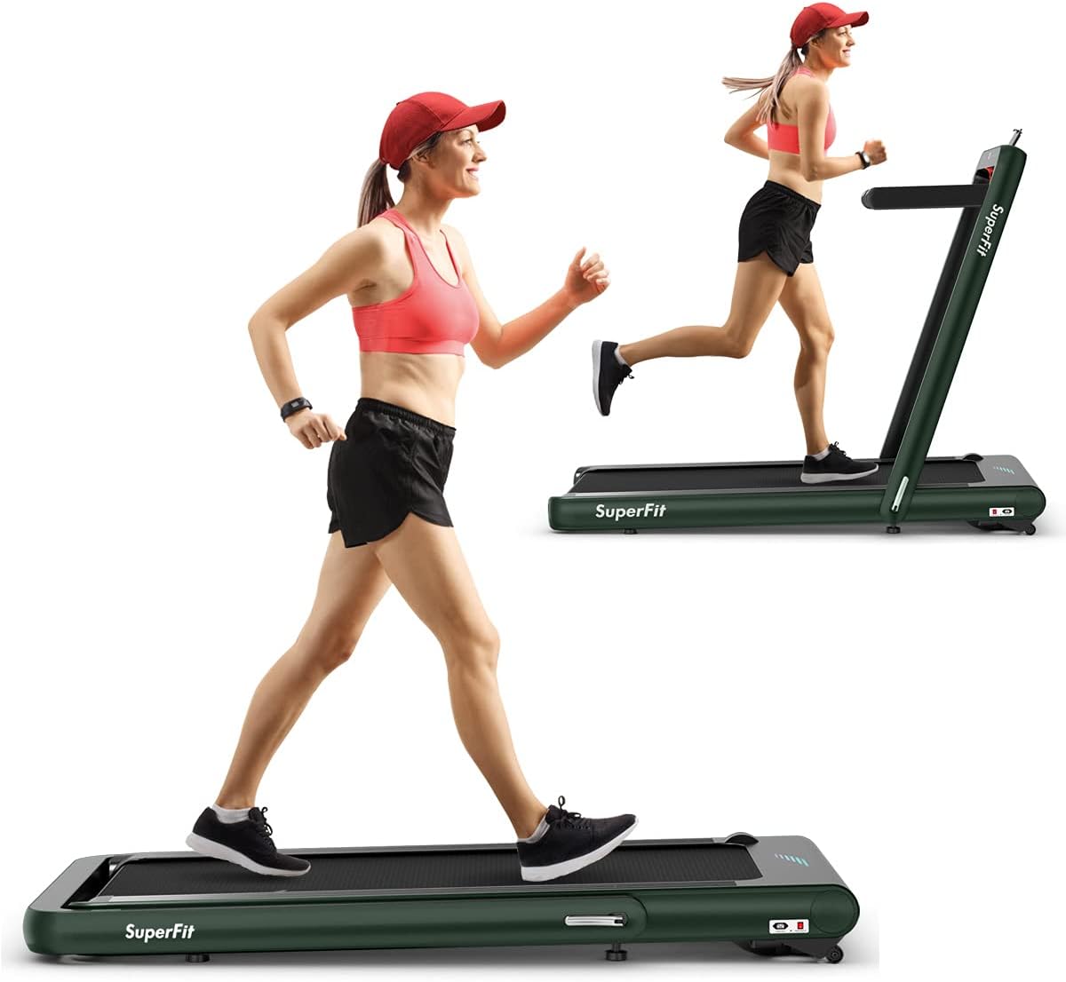 GYMAX Walking Pad, 4.75HP Under Desk Treadmill with LED Touch Screen, App Control, Built-in Speaker & Handle, 2 in 1 Folding Compact Portable Treadmill for Home Small Space