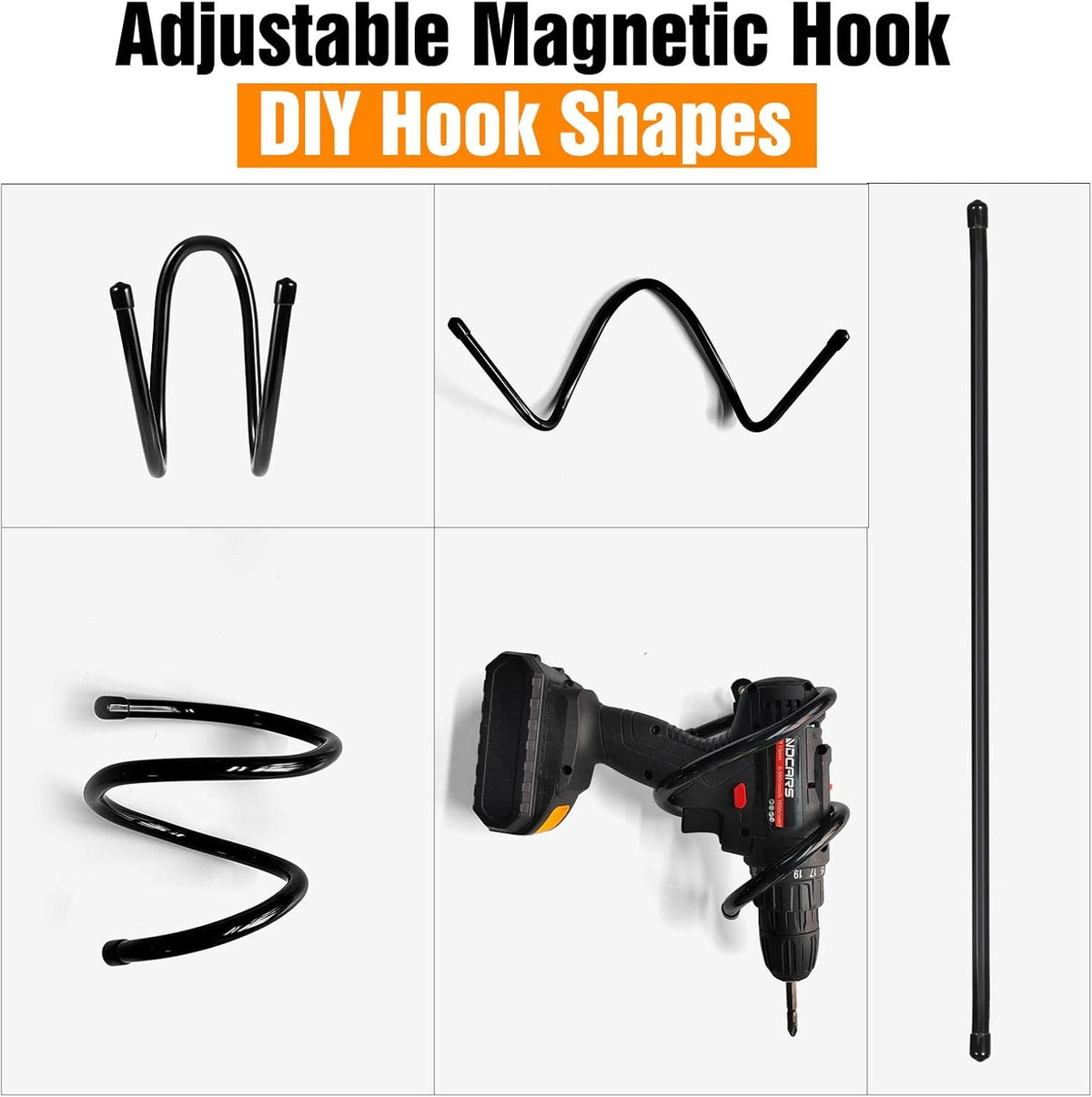Strong Magnetic Hooks,Heavy Duty Storage Straps Tool Organizer for Extension Cords, Hoses, Cables, Ropes, Drills,Wall Mount for RV and Garage (2 PCS 50 Pounds) (Storage Hook)
