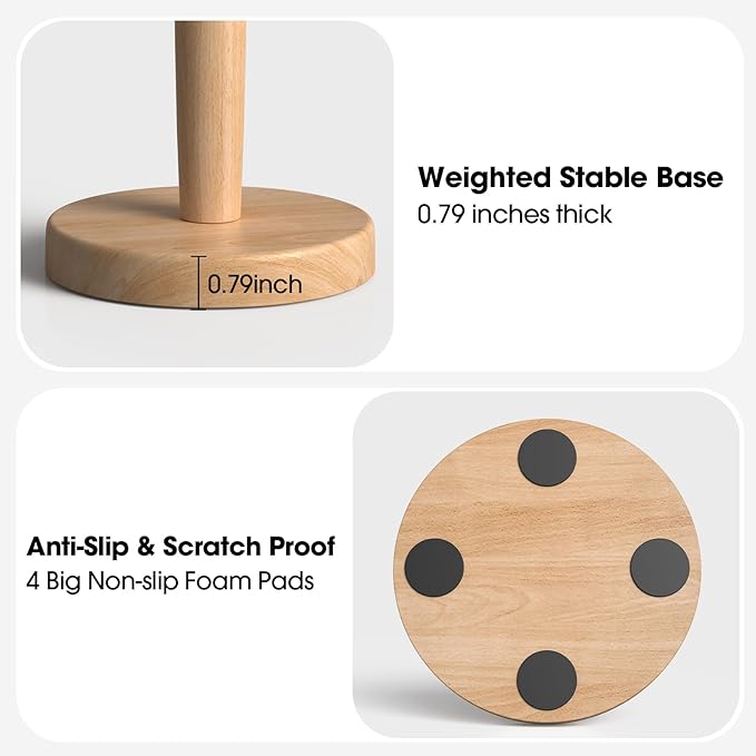 KitchLife Cute Wooden Paper Towel Holder for Countertop with Weighted Base – Solid Freestanding Paper Towel Stand Dispenser with Anti-Slip Base, Flower Top