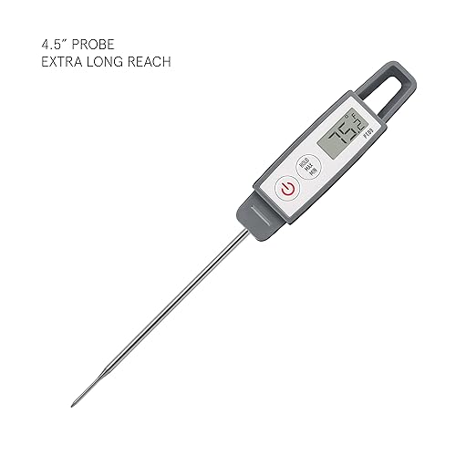 Lavatools PT09 Super-Quick Commercial Grade Digital Thermometer for Cooking, Meat, Candy, Candle, Liquid, Oil, 4.5" Compact Probe, Splash Proof, °C/°F Toggle, Hold Function - Sesame