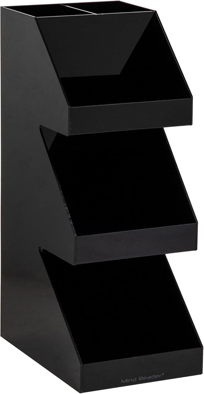 Mind Reader Coffee Tea Utensil and Condiment Station, Countertop Organizer, Coffee Bar, Kitchen, 6"L x 9"W x 16"H, Black
