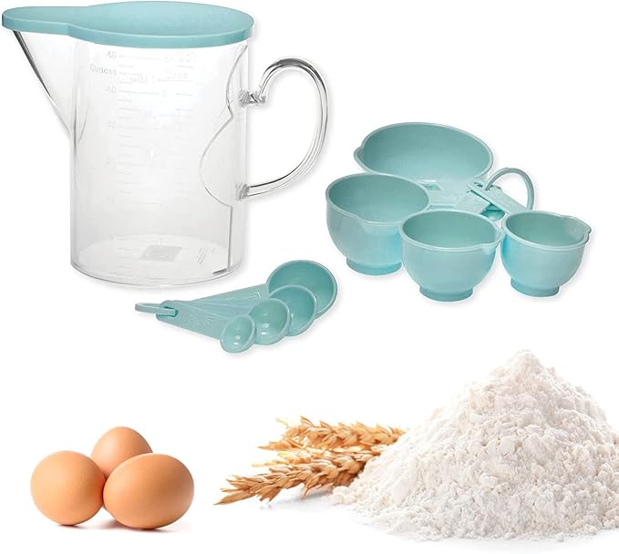 Measuring Cups and Measuring Spoons Set of 10 Pieces, Supreme Housewares Plastic Multi-Purpose Home Essentials Cooking, and Baking Tools BPA Free Dishwasher Safe for Liquid and Dry (Blue)