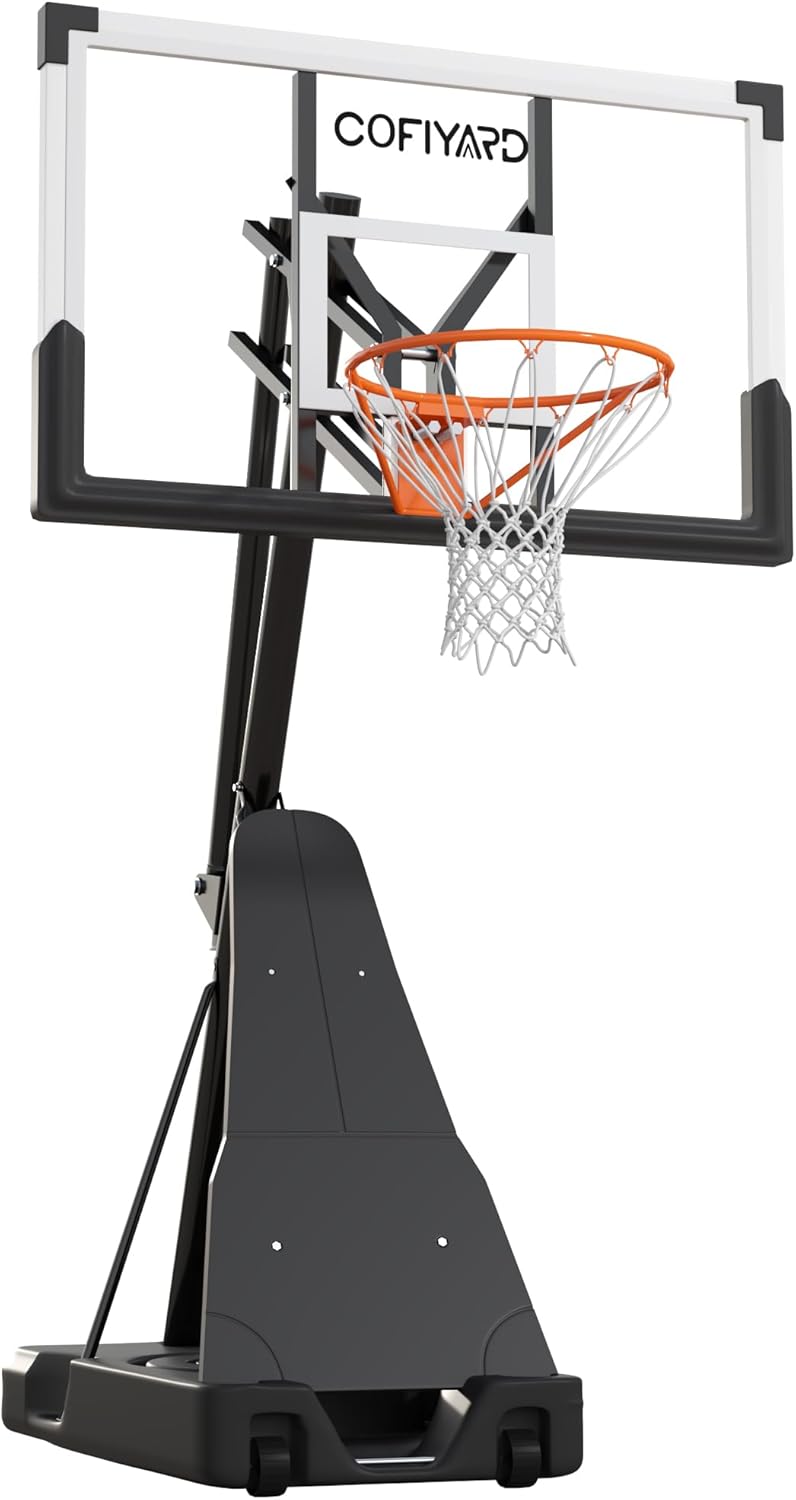 Basketball Hoop Outdoor with 44/54 Inch Shatterproof Backboard, 5.25-10FT Height Portable Basketball Hoop with Sandbag, Adjustable Basketball Goal System