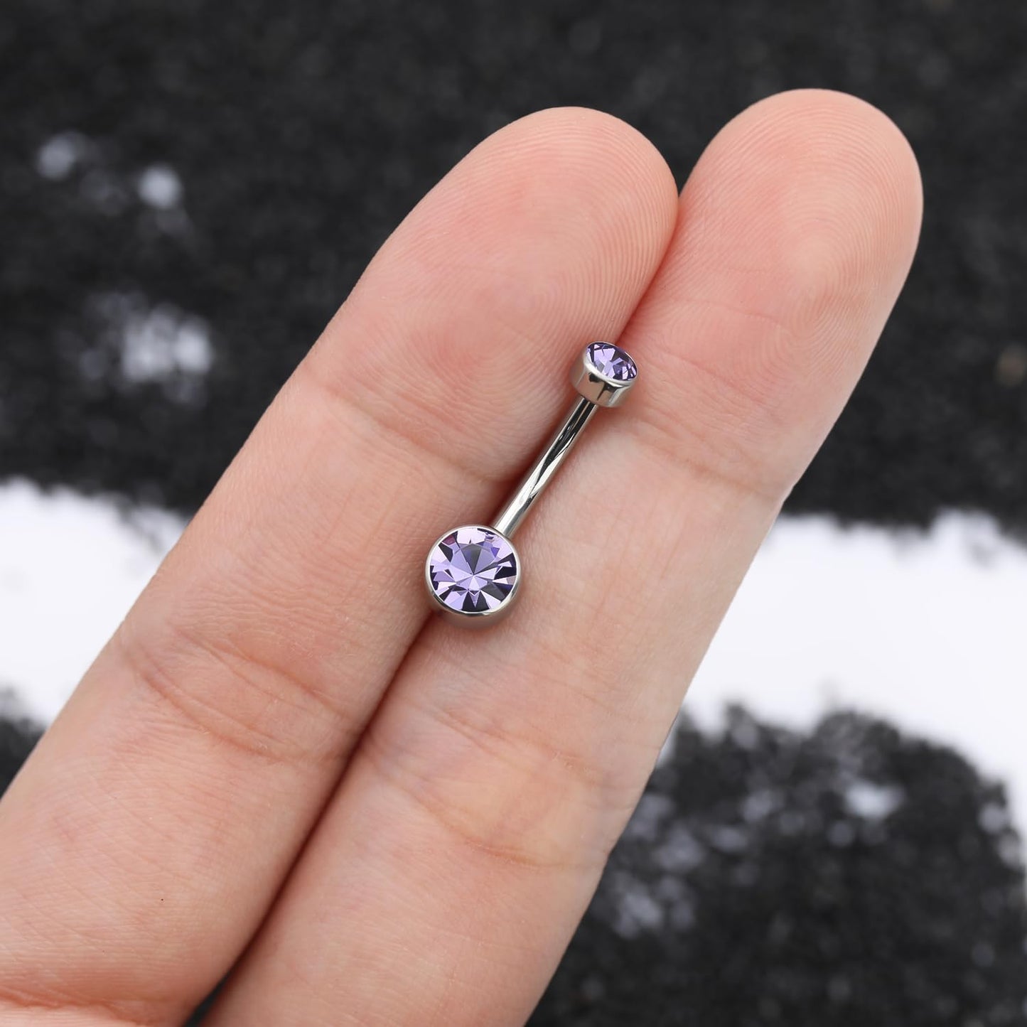 XUU Titanium Belly Button Rings, Black & Silver – 14G Internally Threaded Navel Piercing Jewelry, 10mm & 12mm Curved Barbells with 7 Colors Gems – Hypoallergenic (Silver-Violet cz, 10MM)